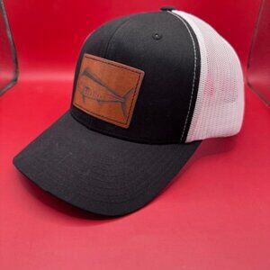 Laser Engraved Patch Dolphin Fish on a Black and White Truckers Hat